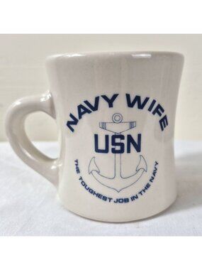 Vintage Navy Wife USN Anchor Ceramic Mug By Victor Durable Retro Coffee Cup